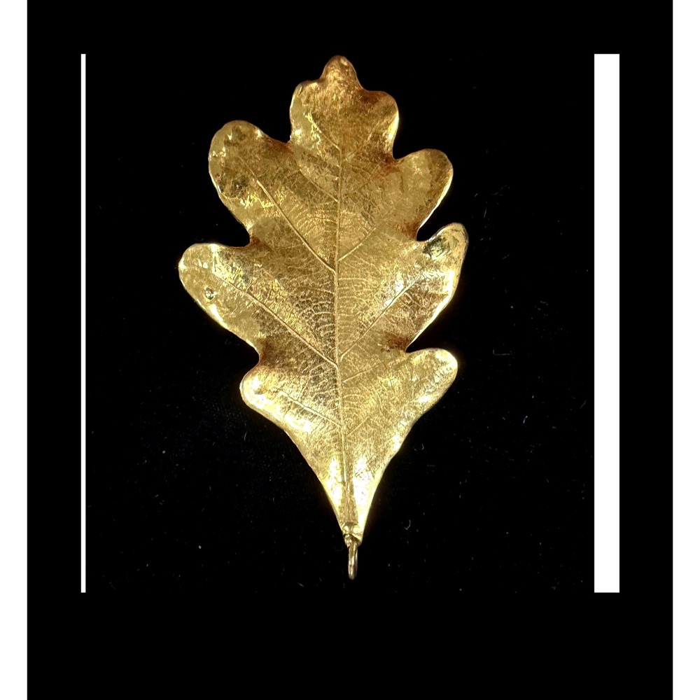 Gold Dipped Oak Leaf Pendant Large Botanical Nature Statement Jewelry 3 Inch